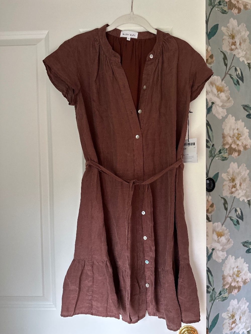 Bella Dahl (s) brown button up short sleeve dress